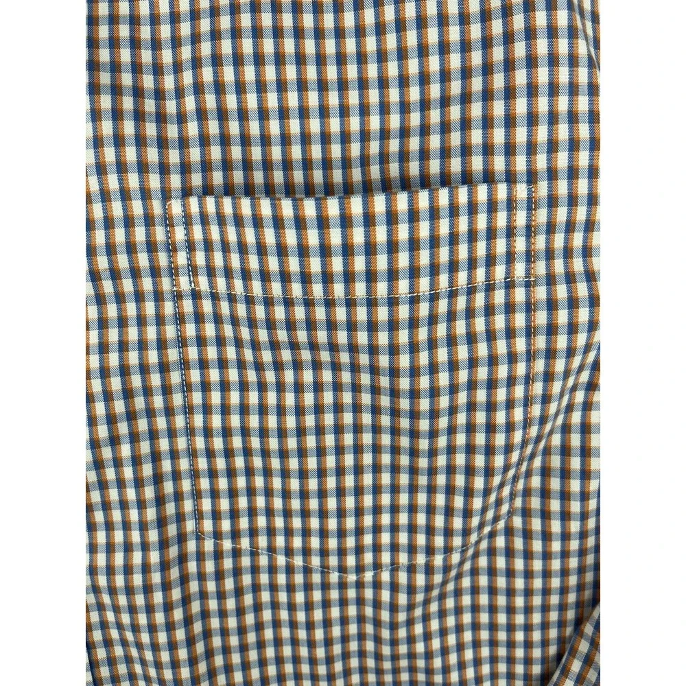 BANANA REPUBLIC Shirt Men Large Check Gingham Grant Fit Stretch Pinpoint Oxford
